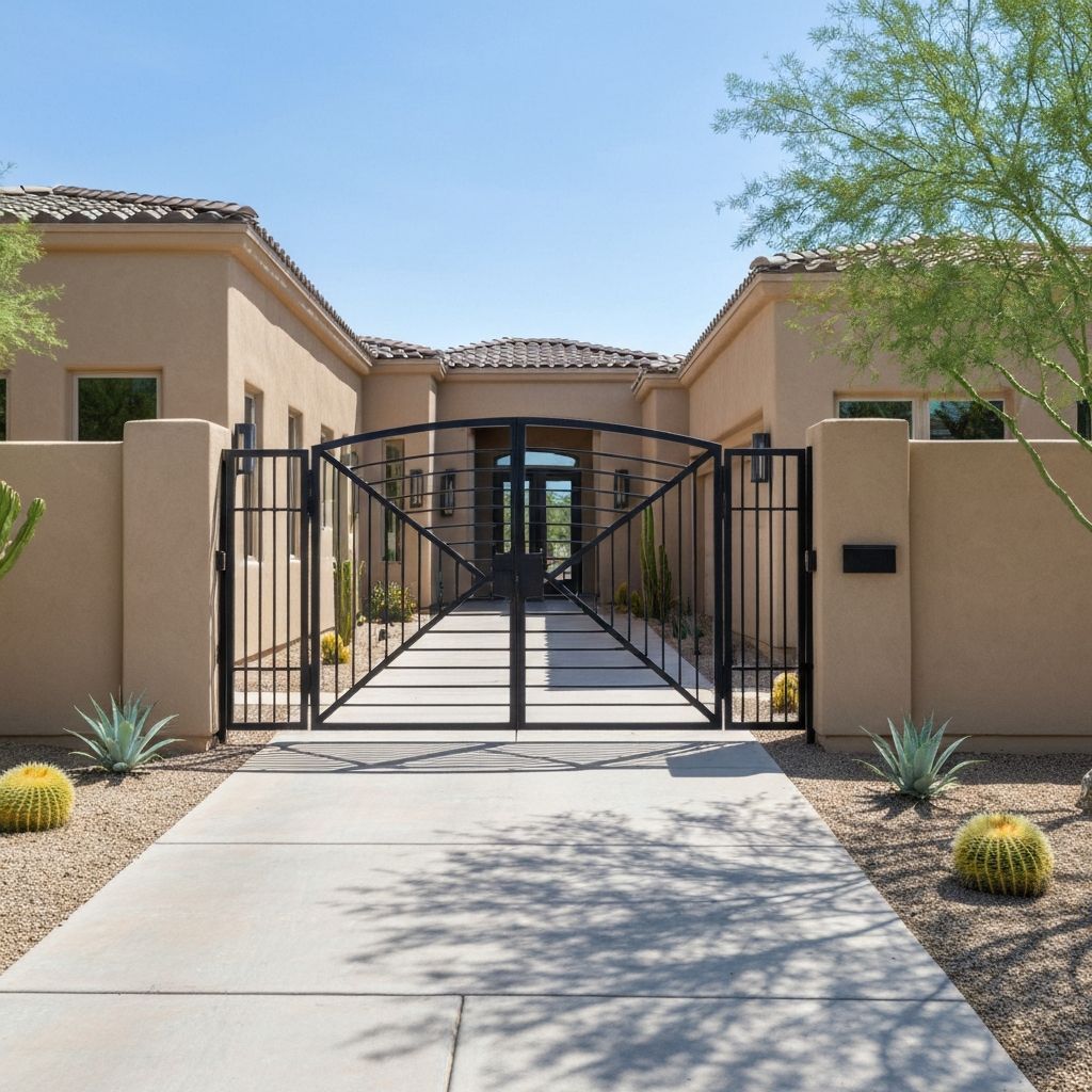 Custom metal driveway gate at a Southern Utah home